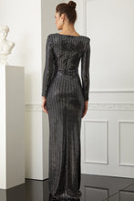Load image into Gallery viewer, Silver sequined long sleeve maxi dress