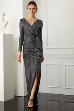 Load image into Gallery viewer, Silver sequined long sleeve maxi dress