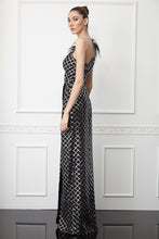 Load image into Gallery viewer, Print sequined crepe single sleeve maxi dress