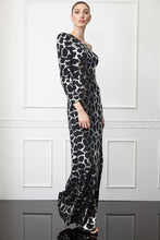 Load image into Gallery viewer, Print Y62 sequined crepe single sleeve maxi dress